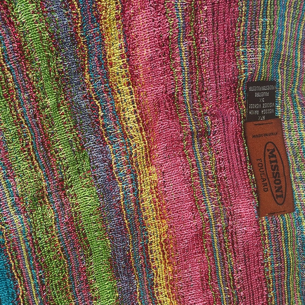 MISSONI Multi Color Metallic Scarf Stole Wrap Pink Blue Green Yellow Purple - Picture 9 of 10